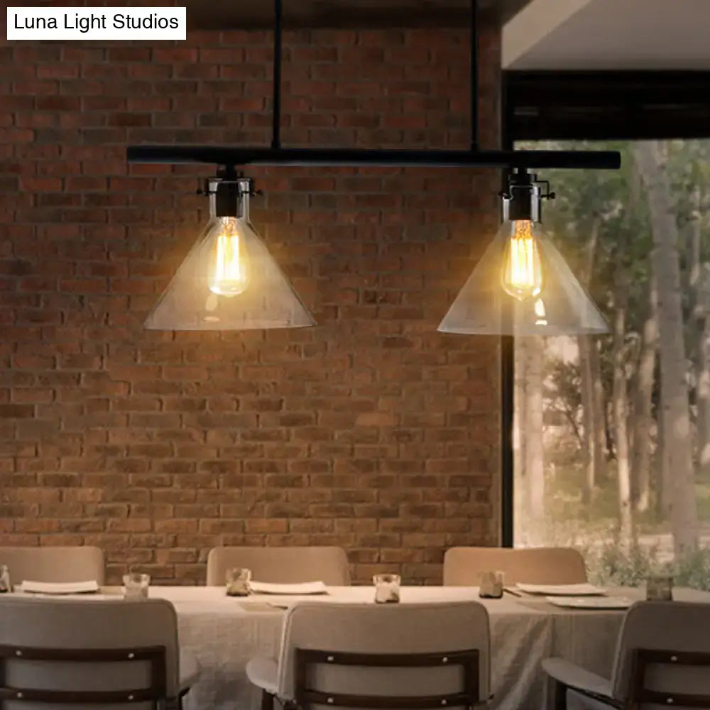 Industrial black cone clear glass island lamp dining room light
