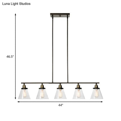 DecorBites™ Industrial Black Cone Shade Clear Glass 5-Head Island Chandelier for Dining Room