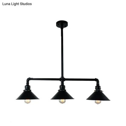Industrial black conical island dining room 3 bulb pendant light