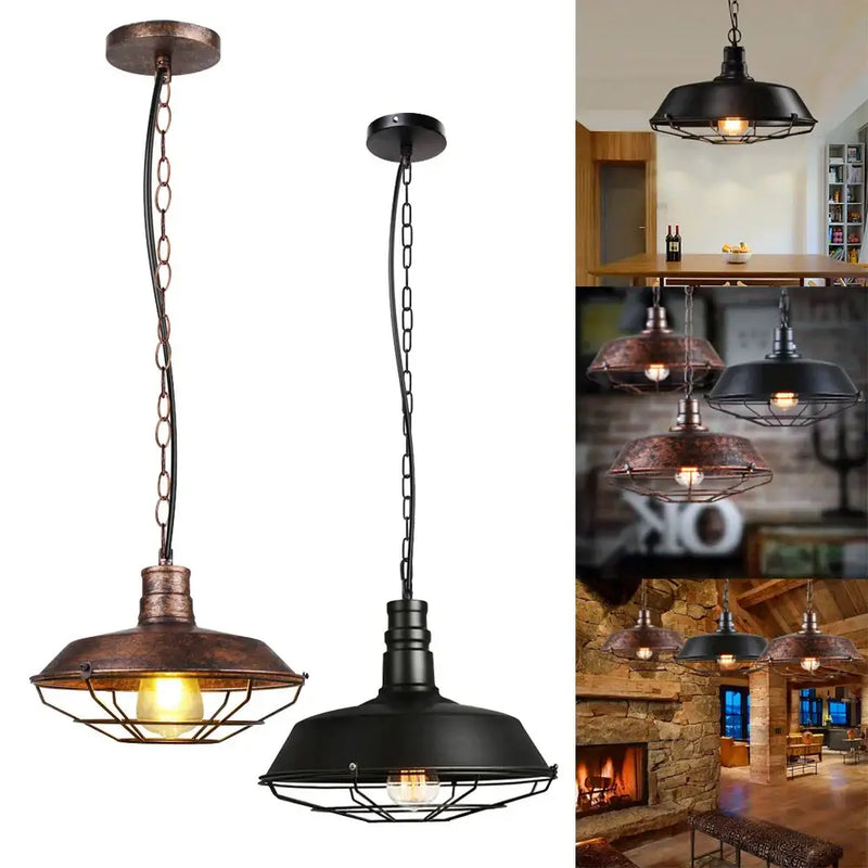Industrial black & copper iron pendant lights dining room wire cage