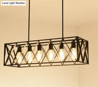 Industrial black cross framed pendant ceiling light for dining table