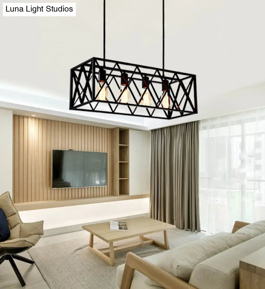 DecorBites™ Industrial Black Cross-Framed Pendant Light for Dining Table