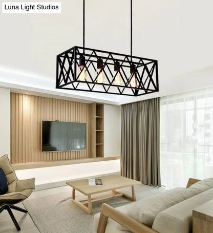 DecorBites™ Industrial Black Cross-Framed Pendant Light for Dining Table