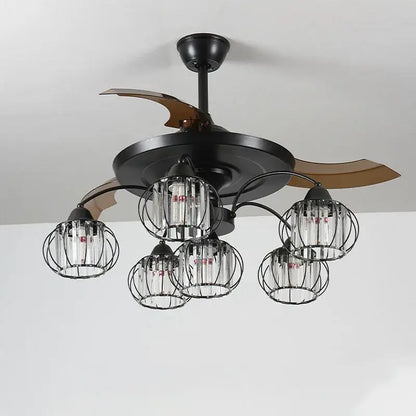 Industrial black crystal ceiling fan living room remote control fan