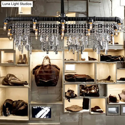 Industrial black crystal chandelier – dining room pendant light