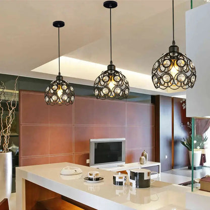 Industrial black crystal k9 pendant lamp kitchen island chandelier