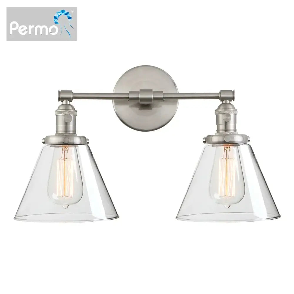 Industrial black double cone glass wall sconce bedroom light fixture