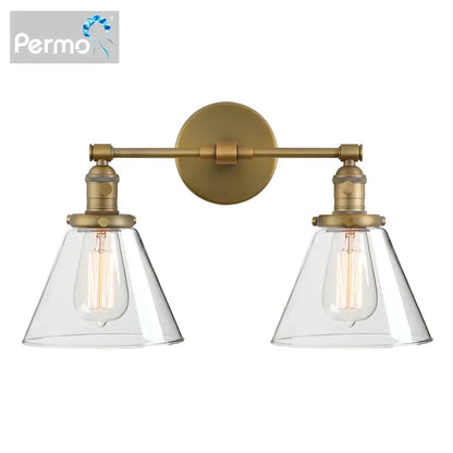 Industrial black double cone glass wall sconce bedroom light fixture