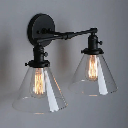 Industrial black double cone glass wall sconce bedroom light fixture