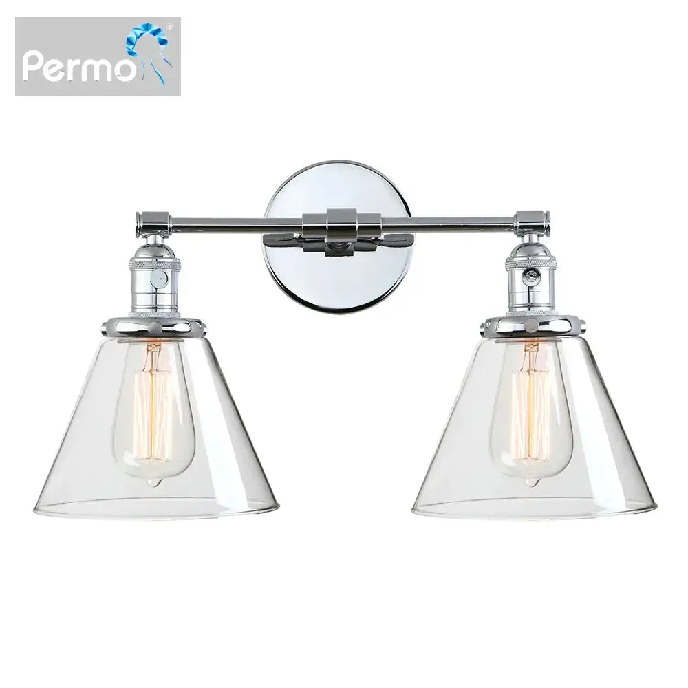 Industrial black double cone glass wall sconce bedroom light fixture