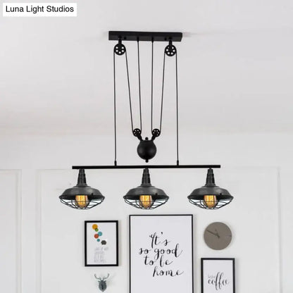 Industrial black farmhouse barn island pendant kitchen pulley light