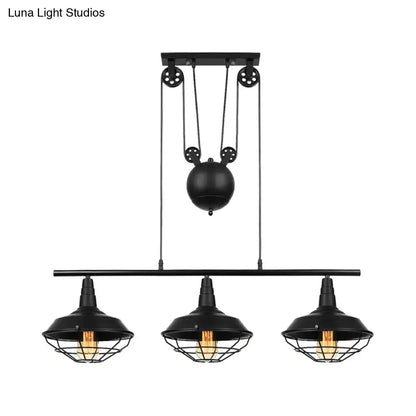 Industrial black farmhouse barn island pendant kitchen pulley light