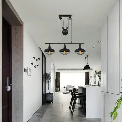 Industrial black farmhouse barn island pendant kitchen pulley light