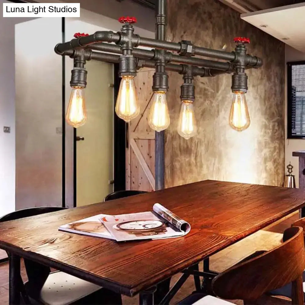 Industrial black finish red valve chandelier dining room light