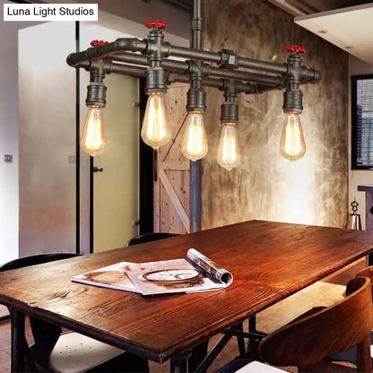 Industrial black finish red valve chandelier dining room light