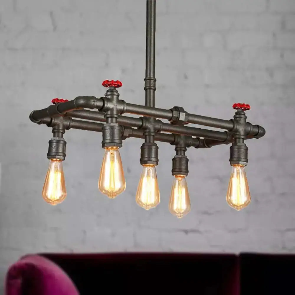 Industrial black finish red valve chandelier dining room light
