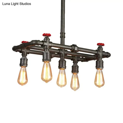 Industrial black finish red valve chandelier dining room light