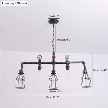 Industrial black gauge metal island lighting kitchen pipe chandelier