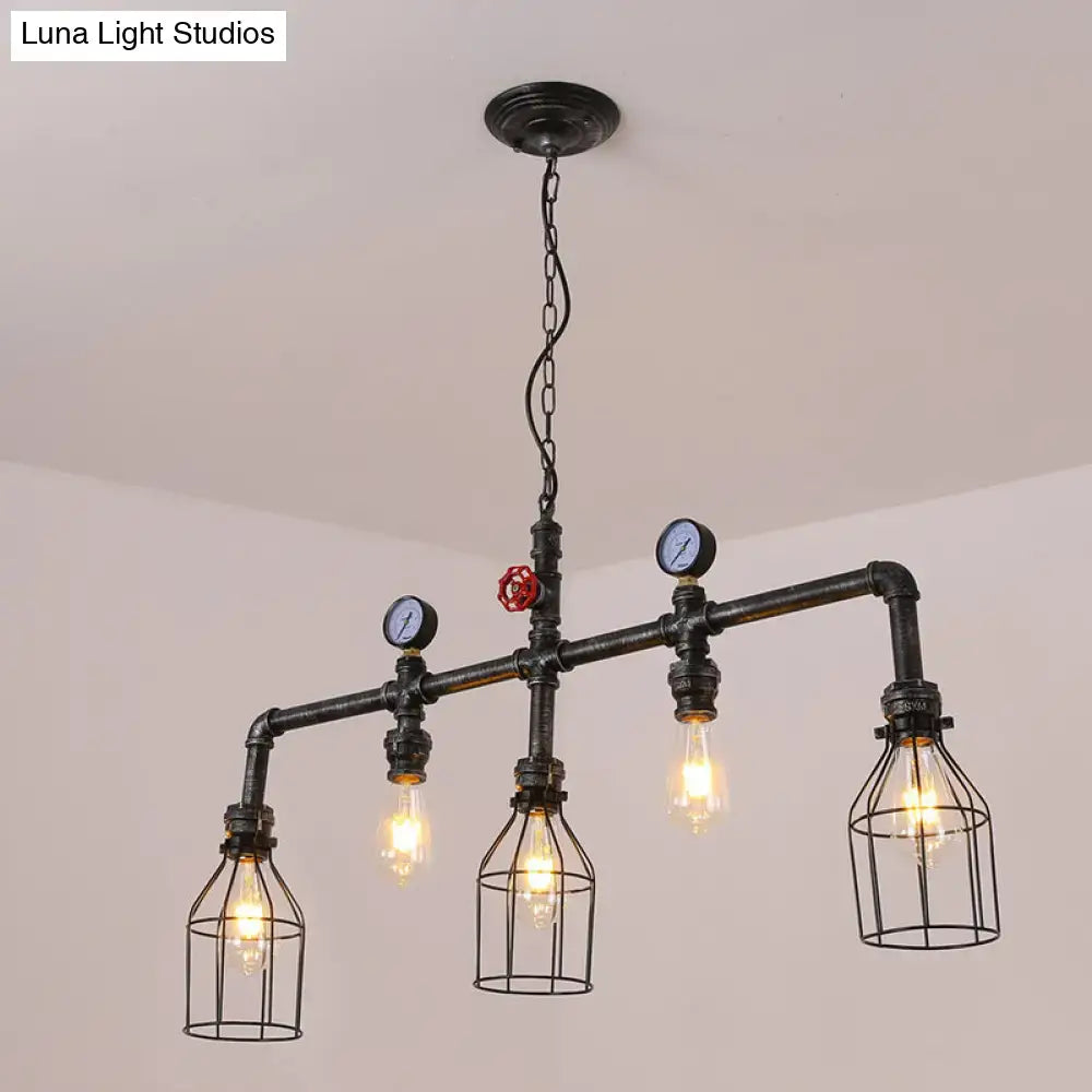 Industrial black gauge metal island lighting kitchen pipe chandelier
