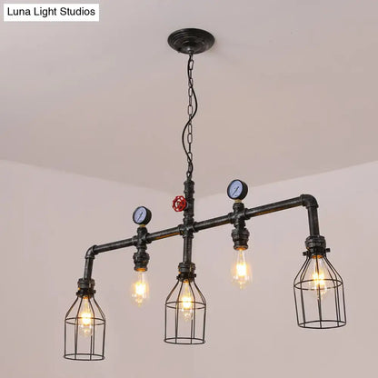 Industrial black gauge metal island lighting kitchen pipe chandelier