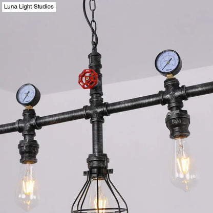 Industrial black gauge metal island lighting kitchen pipe chandelier