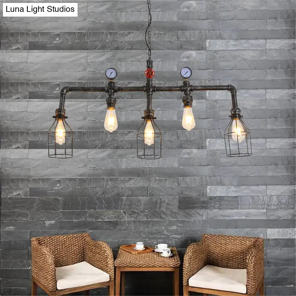 Industrial black gauge metal island lighting kitchen pipe chandelier