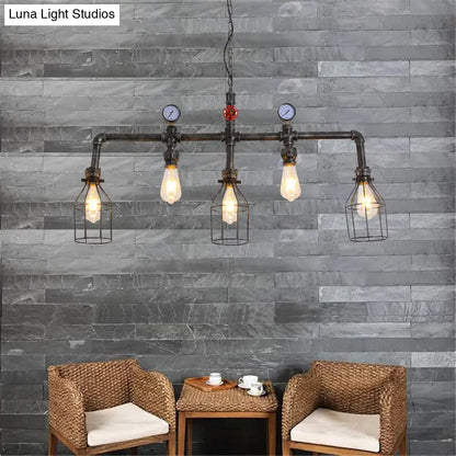 Industrial black gauge metal island lighting kitchen pipe chandelier