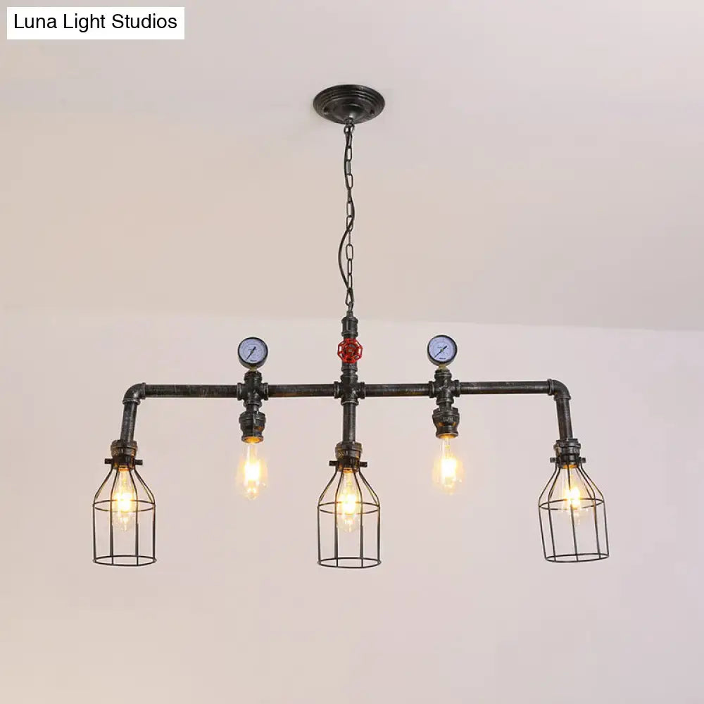 Industrial black gauge metal island lighting kitchen pipe chandelier