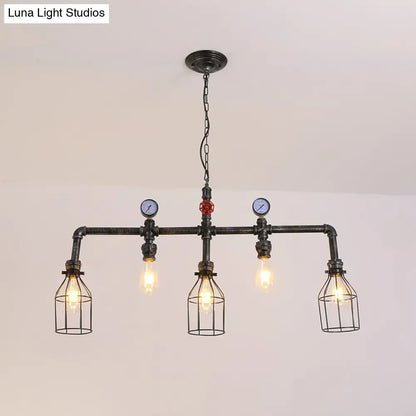Industrial black gauge metal island lighting kitchen pipe chandelier