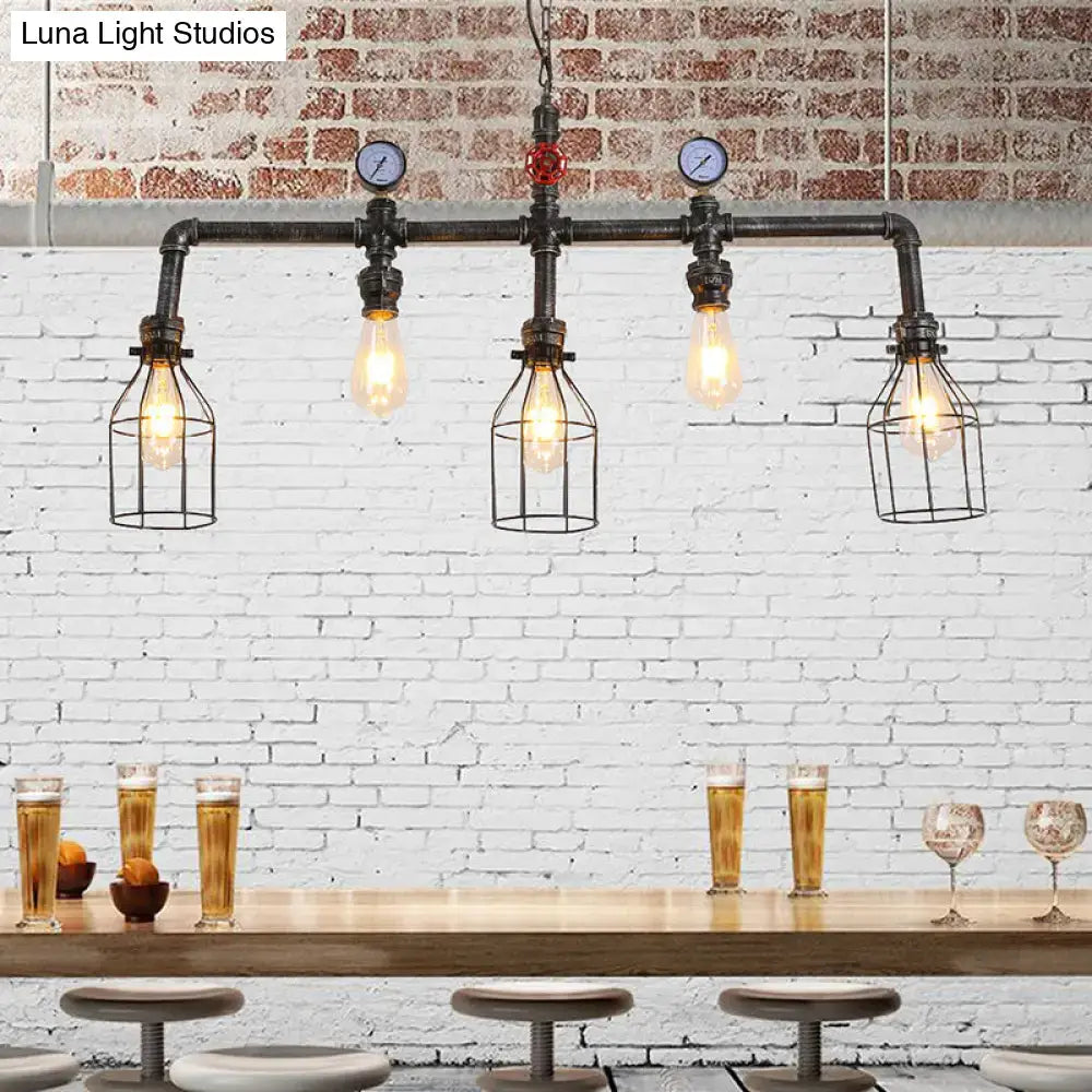 Industrial black gauge metal island lighting kitchen pipe chandelier