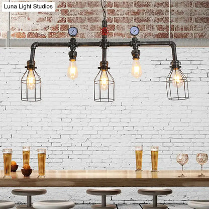 Industrial black gauge metal island lighting kitchen pipe chandelier