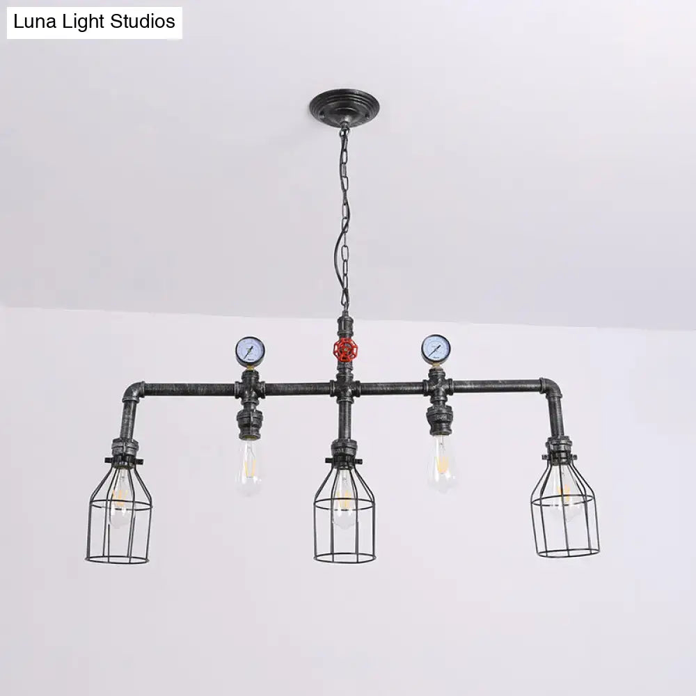 Industrial black gauge metal island lighting kitchen pipe chandelier