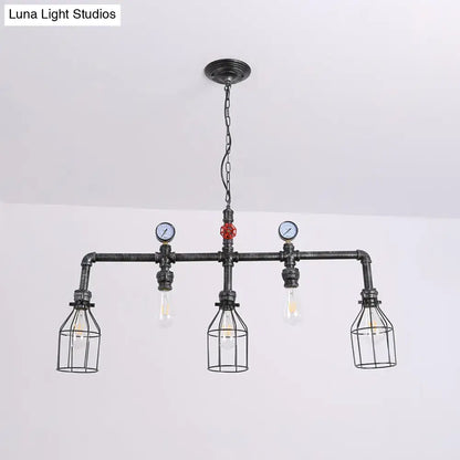 Industrial black gauge metal island lighting kitchen pipe chandelier