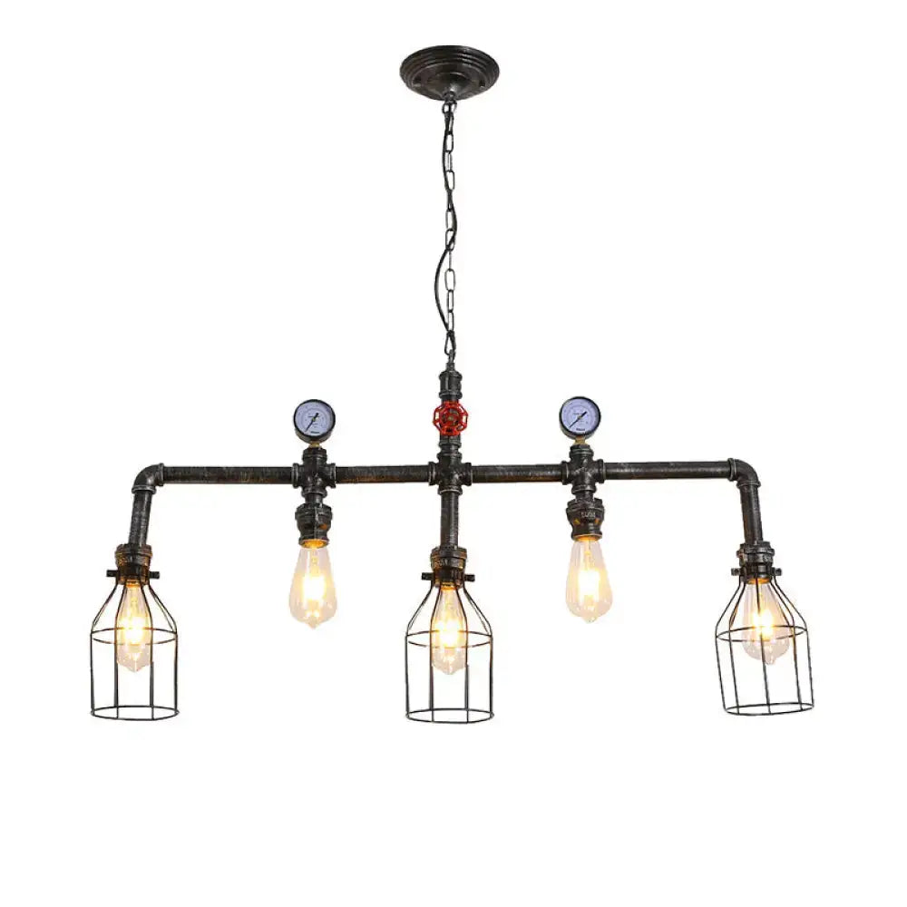 Industrial black gauge metal island lighting kitchen pipe chandelier