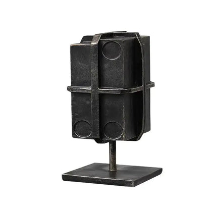 Industrial black geometric block binding metal bookends living room