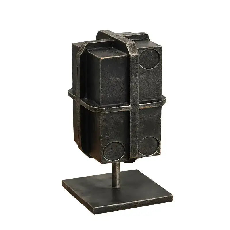 Industrial black geometric block binding metal bookends living room