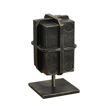 Industrial black geometric block binding metal bookends living room