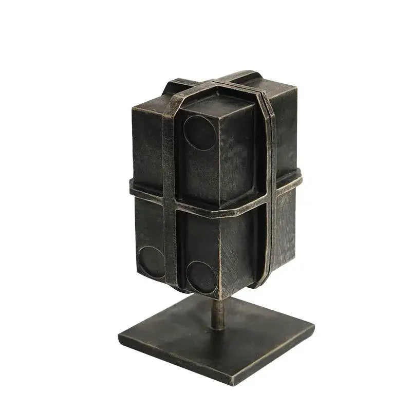 Industrial black geometric block binding metal bookends living room