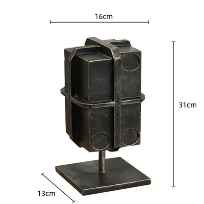 Industrial black geometric block binding metal bookends living room