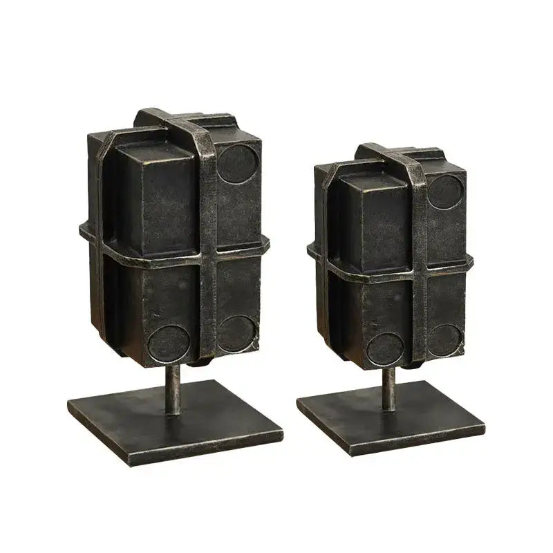 Industrial black geometric block binding metal bookends living room