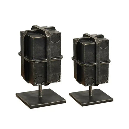 Industrial black geometric block binding metal bookends living room