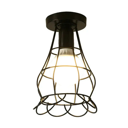 Industrial black geometric cage flush mount ceiling light bedroom