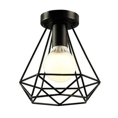 Industrial black geometric cage flush mount ceiling light bedroom