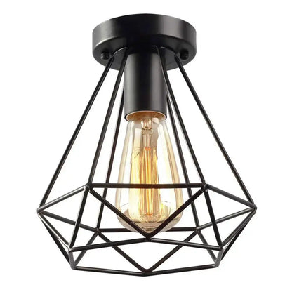 Industrial black geometric cage flush mount ceiling light bedroom