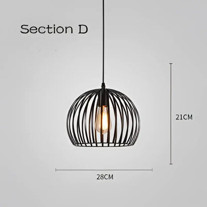 Industrial black geometric cage light frame pendant – dining room