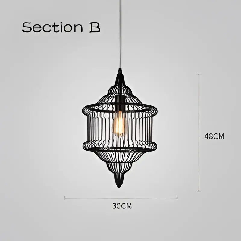 Industrial black geometric cage light frame pendant – dining room