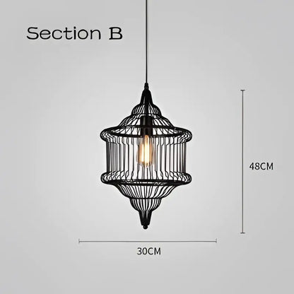 Industrial black geometric cage light frame pendant – dining room