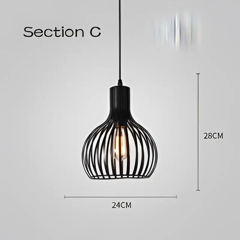 Industrial black geometric cage light frame pendant – dining room