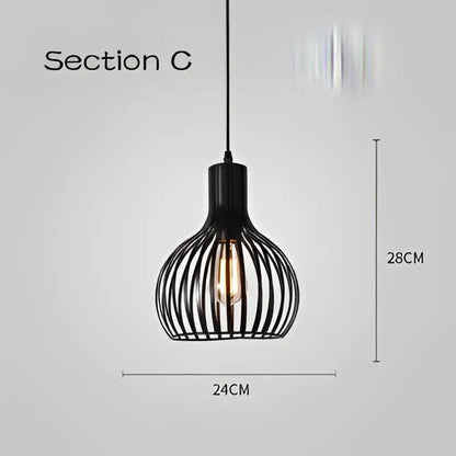 Industrial black geometric cage light frame pendant – dining room