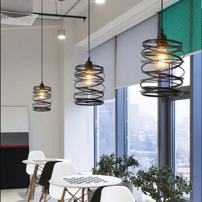 Industrial black geometric cage light frame pendant – dining room